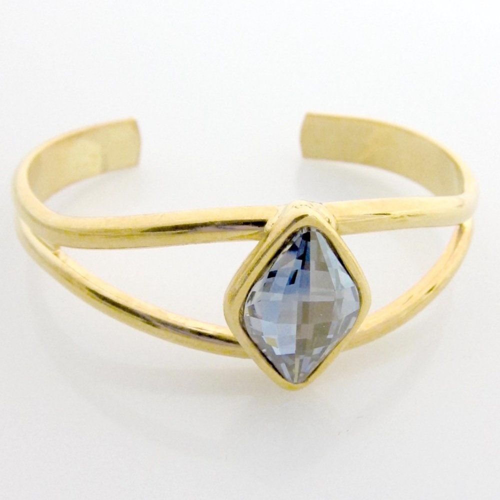 Solid Brass Open Cuff w/ Swarovski Crystal.